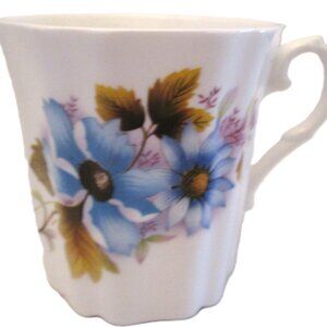Royal Grafton fine bone china coffee mug graced by large wild blue white flowers